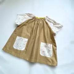【12/16までの出品】110サイズ＊黄土色×インク柄半袖スモック