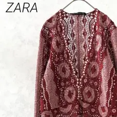ZARA ロングワンピース フレア Ｖネック 刺繍 レース ラッパ袖 大きめ