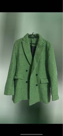 グリーン チェック ダブルブレスト コート