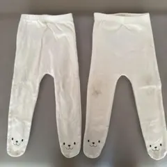 ベビータイツ クマ顔 ホワイト 80cm 双子