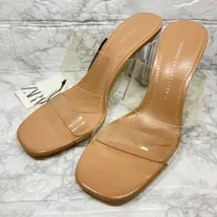 【新品】ZARA BASIC クリアサンダル タグ付 ミュール ヒール 24.0