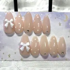 ネイルチップ ピンク リボン ガーリー