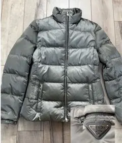 【美品】高級　PRADA ダウンジャケット　シルバー　40 M 三角プレート付き