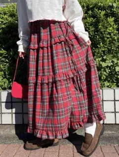 WC チェックティアードロングスカート