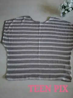 TEEN PIX コットン ニット トップス ボーダー ベージュ カーキ レース
