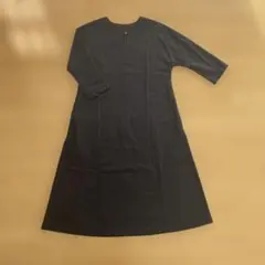 ＊ハンドメイド＊ネイビー ロングワンピース 七分袖　レディースL 鎌倉スワニー