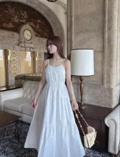 フリージア バックリボンティアードキャミワンピース　GRL ホワイト