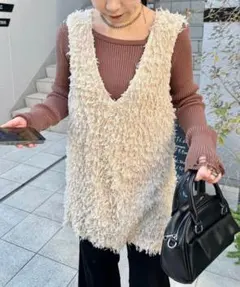 Kastane カスタネ 【裏地あり】ファーロングベスト アイボリー