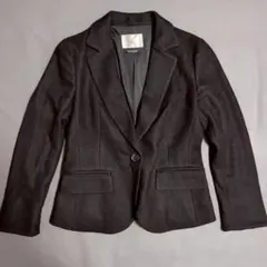 【エフデ】テーラードジャケット (7) ブラック ウール混 ワンボタン 長袖