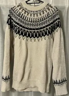 ikka モール求心柄ニット Lサイズ　ホワイト