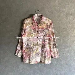 昭和レトロ花柄シャツ　長袖シャツ　ヴィンテージ　高島屋　レトロ古着　春夏コーデ