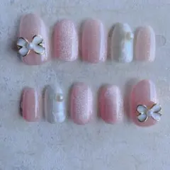 No19 ネイルチップ シンプル 春 ピンク マグネット