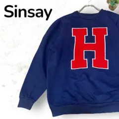 【一点物】Sinsay ビッグ刺繍スウェット 海外輸入 ネイビー XS 裏起毛