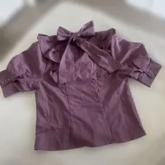 美品✨️バックor前リボン フリルブラウス 半袖 パープルのサムネイル