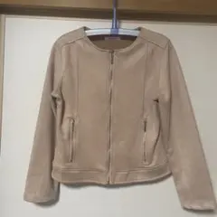 ベージュ ノーカラージャケット
