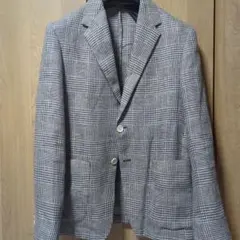 新品未使用 ZARA春夏テーラードジャケット　シングル２B　麻46M　紺線