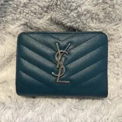 【店頭販売のみ】イブサンローラン　YSL 二つ折り　財布　緑 国内即発 SAINT LAURENT YSL オリガミ タイニーウォレット