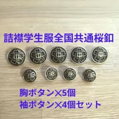 詰襟学生服用　全国共通標準型中学生　胸ボタン5個+袖ボタン4個