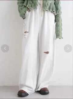 新品　タグ付きw closet リボン　スウェットパンツ　アイボリー　ダメージ