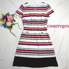 クレージュ 立体編み Aライン ワンピース ロゴ刺繍 刻印ボタン レアデザイン