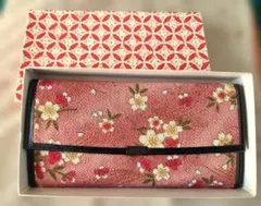 ​【未使用】桜柄 長財布 がま口 ピンク 和柄 ちりめん風 和装小物 箱付き