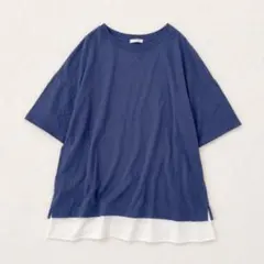 グラシア　Tシャツ　トップス　半袖　レイヤード風　クルーネック　ブルー　LLのサムネイル