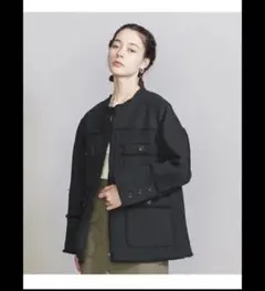 beauty&youth コットンツイードノーカラージャケット　黒　Mサイズ