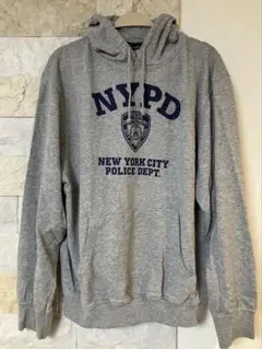 NYPD ロゴプリント パーカー 霜降りグレー フーディ 古着 00s カレッジ