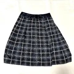 ニューヨーカー チェック柄 フレアスカート ひざ丈 ブラック ホワイト