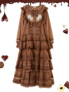 新品 ピンクハウス♥超豪華 ホワイトローズ刺繍使い段々ワンピース／モカのサムネイル