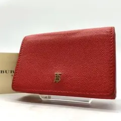 【美品】BURBERRY 3つ折り財布 TB ロゴ レザー レッド ゴールド