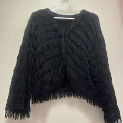 フリンジデザイン 長袖カーディガン ブラックのサムネイル