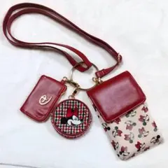 ディズニーストア　ミニー　ツイード　　スマホショルダー　小銭入れ　カードケース