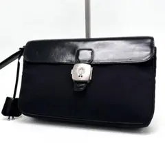 dunhill クラッチバッグ 持ち手 ロック金具 鍵 ナイロン レザー 黒