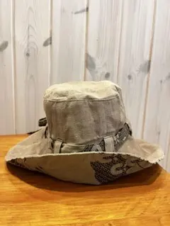 ベージュ 和花柄 リバーシブルハット