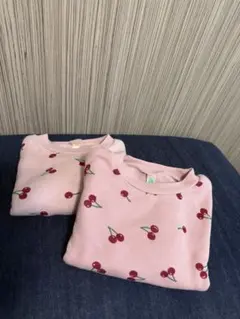 チェリー柄ピンクトレーナー 80cm 90cm 2点セット