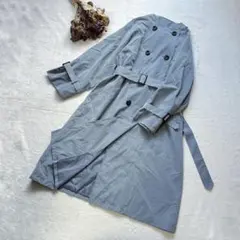 fifth ノーカラー ダブルブレスト トレンチ風ロングコート ブルーグレー M