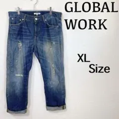 『グローバルワーク』(XL)＊ストレートデニム＊ダメージ＊ジーンズ＊ロールアップのサムネイル