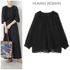 HUMAN WOMAN 洗える 綿100 刺繍 ボイルレースタックブラウス Mのサムネイル