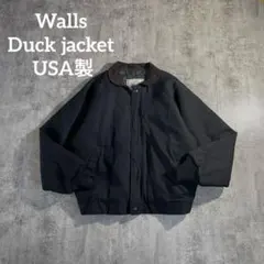 USA製 Wallsウォールズダックジャケット中綿ブラック襟コーデュロイ短丈L