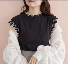 マジェスティックレゴン　ノースリフリルメロウリブトップス ブラック　黒　ニット