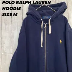 ポロラルフローレン刺繍ロゴジップアップスエットパーカー Mネイビー　アメリカ古着