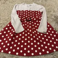 MELOVENUS 赤とグレーのドット柄ワンピース