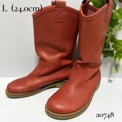 【日本製】ペコスブーツ ミドルブーツ 本革 テラコッタ 赤 L 24.0のサムネイル