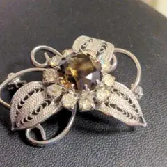アンティーク　ブローチ　クラシック　パープル　シルバーカラー　フラワー　上品