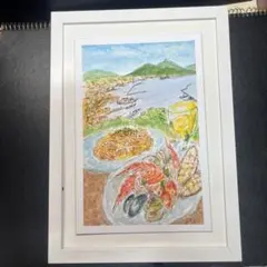 B #5B2B 手描き水彩画　原画　モナコ港　B5サイズボード