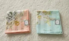 Christian Dior 淡いピンク　すずらん　ミモザ　花柄　ハンカチ