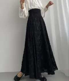 ブラック レース フレアスカート
