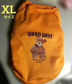 ペット犬猫服❤️暖かいベスト クマさんプリント オレンジ 裏地フリースXL