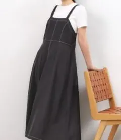 オペークドットクリップ 配色ステッチ ジャンパースカート 38M ブラック